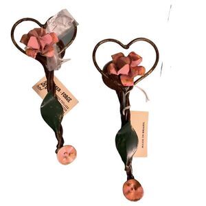 VTG Fer-Forge Wrought Iron 7” Wall Sconce Rose Hearts Handmade brazil Set of 2